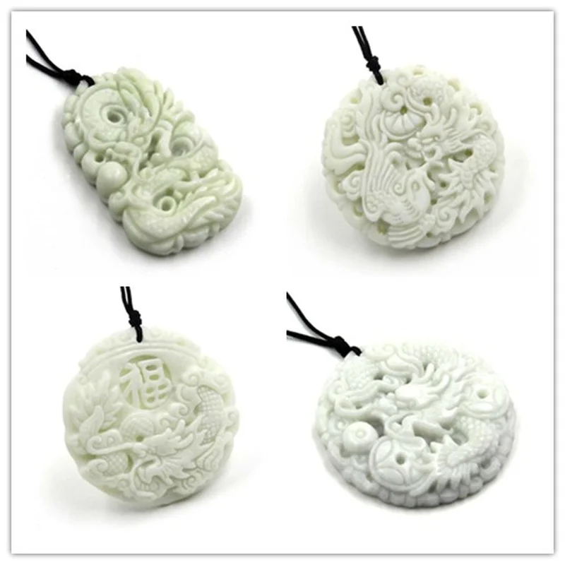 Women Fashion Jewellery - Natural White jade Dragon Phoenix Pendant