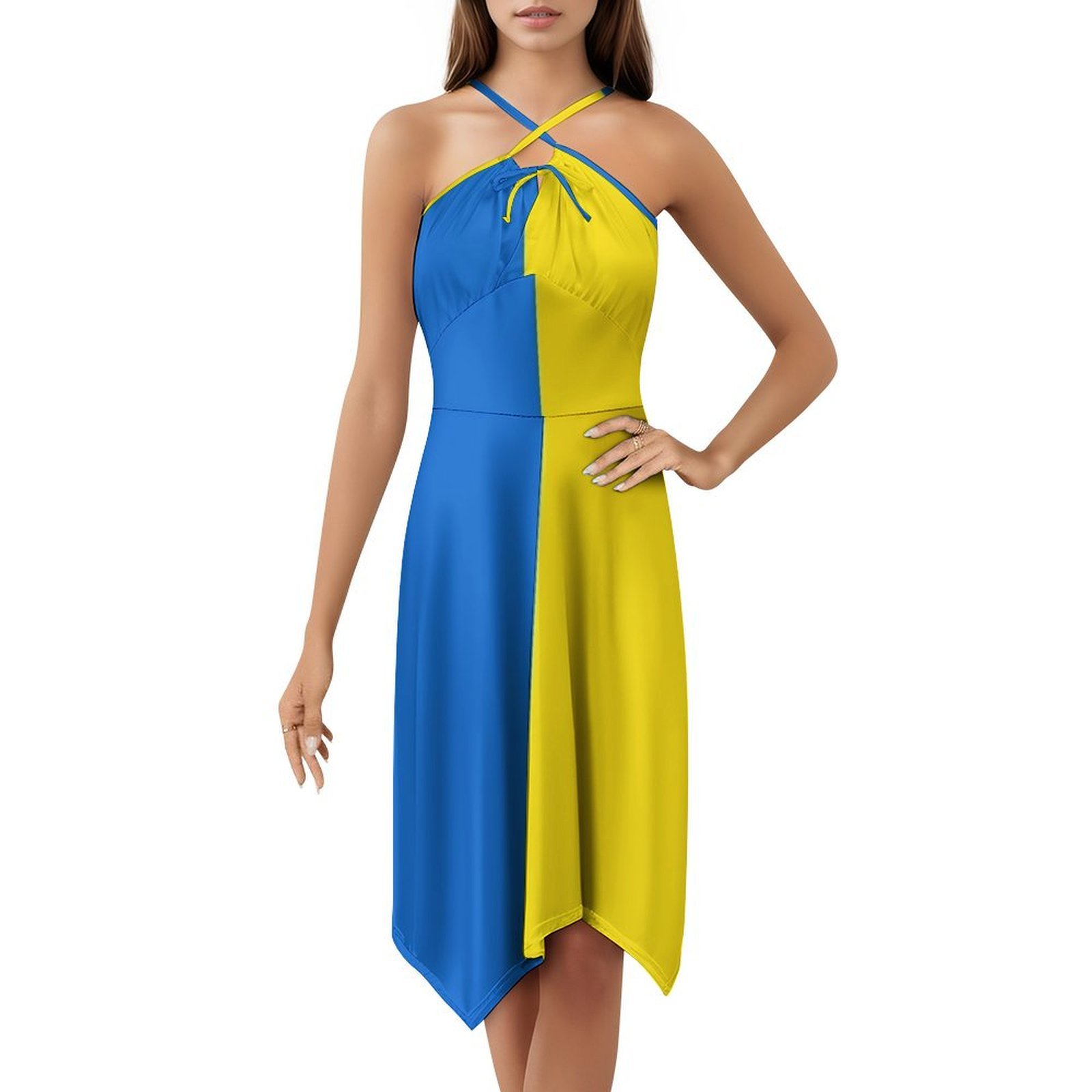 Smocked Dress Women - Ukrainian Flag Floral Smock Dress For