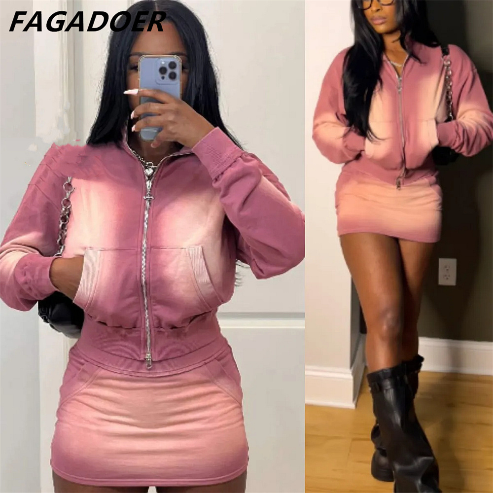 Tie Dye Two Piece - FAGADOER Pink Tie Dye Print Two