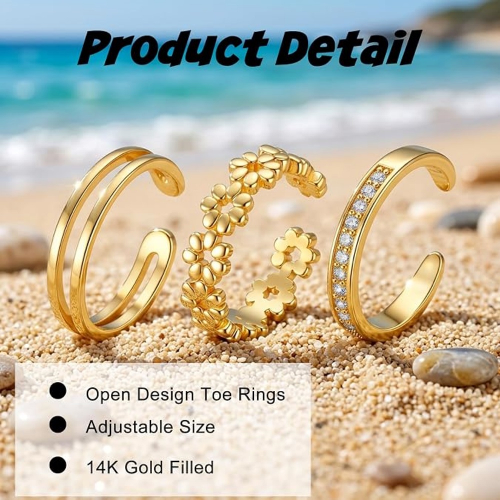 3Pcs Gold Open Adjustable Ring - огляд і ціна Women'S Fashion Rings Gold