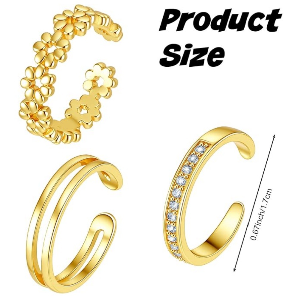 3Pcs Gold Open Adjustable Ring - огляд і ціна Women'S Fashion Rings Gold