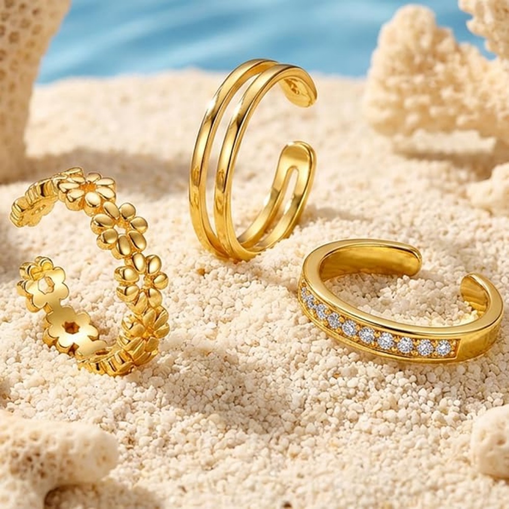 3Pcs Gold Open Adjustable Ring - огляд і ціна Women'S Fashion Rings Gold