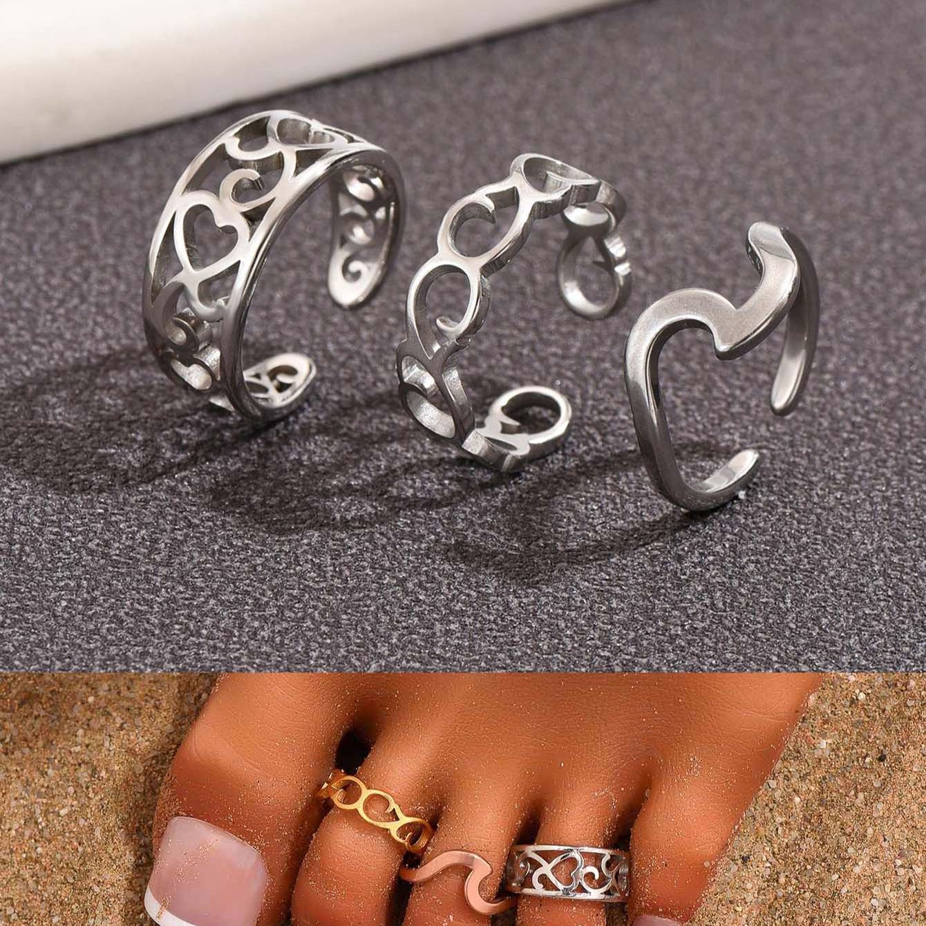 3PC Filled Toe Rings Set for W - огляд і ціна Women'S Fashion Rings Gold