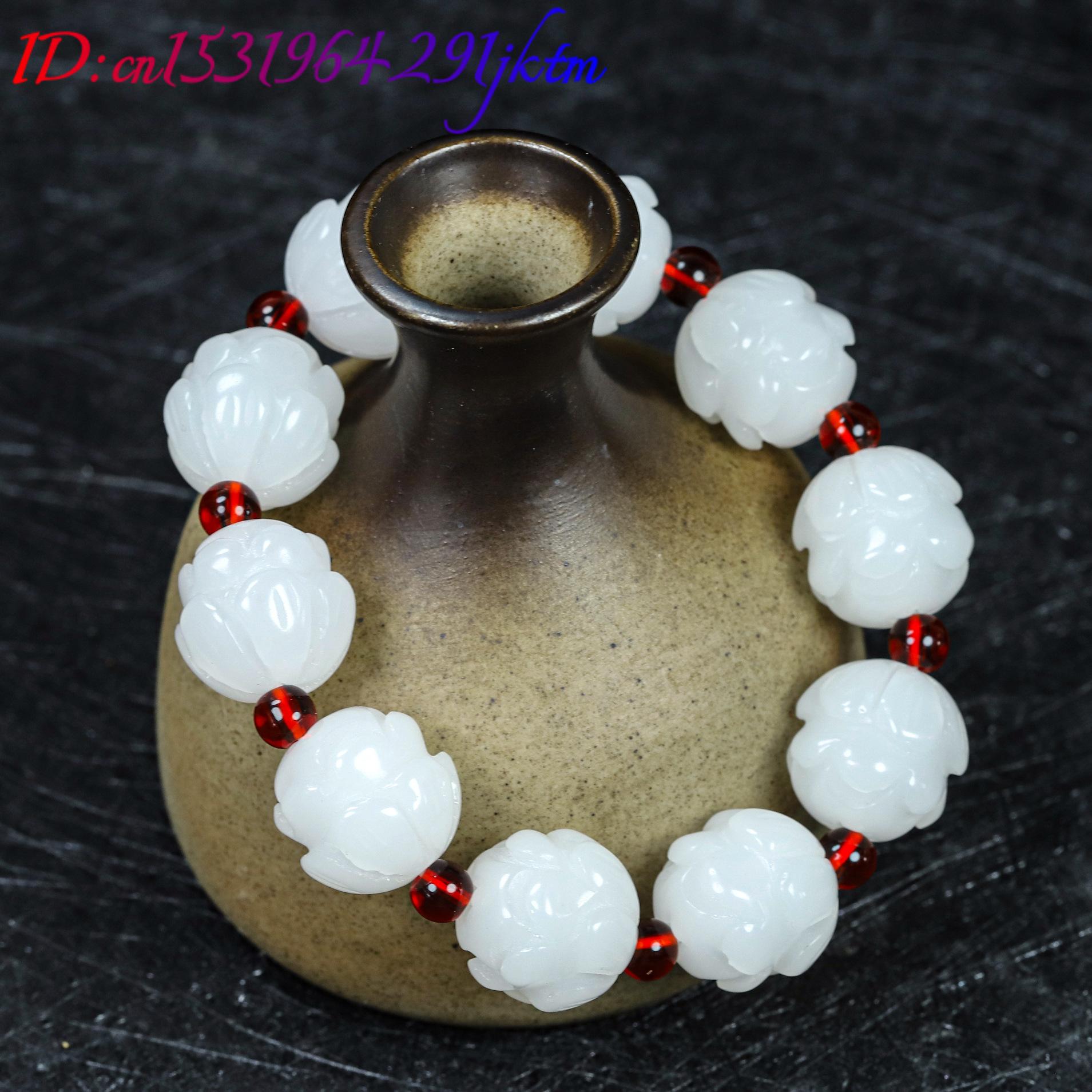 White Real Jade Lotus Bracelet - огляд і ціна Women'S Fashion Gifts